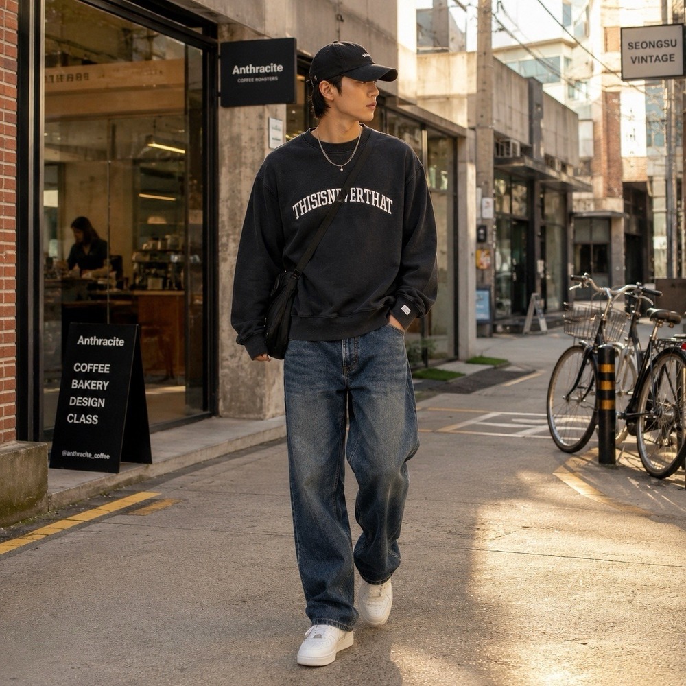 ThisIsNeverThat Heavyweight Crewneck Sweatshirt XL Black Korean Streetwear Logo